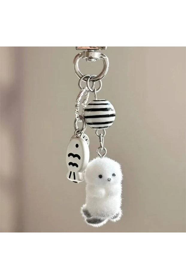 6 cm Seal Flocking Cartoon Keychain Cute Seal Penguin Polar Bear Pendant Bag Decoration Keyring Car