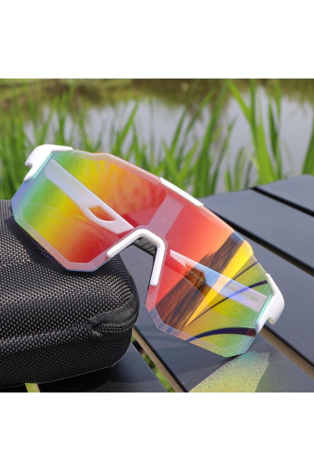 White Orange Cycling Sunglasses Large Frame UV400 Shades UV Protection Outdoor Sports Windproof Anti
