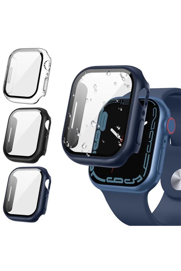 41mm (Series 789) Clear-Black-Blue 3 Pack Tempered Glass Cover for Apple Watch Screen Protector Case