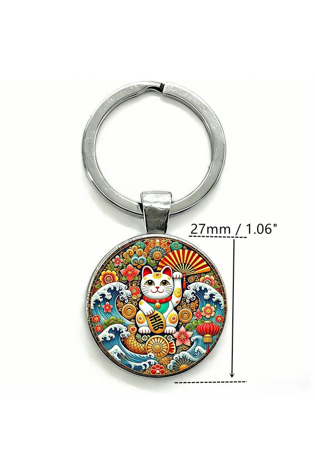 No. 2 1pc New Japan Lucky Cat Keychain Japanese Good Luck Charm Pendent Metal Key Ring For Car Keys