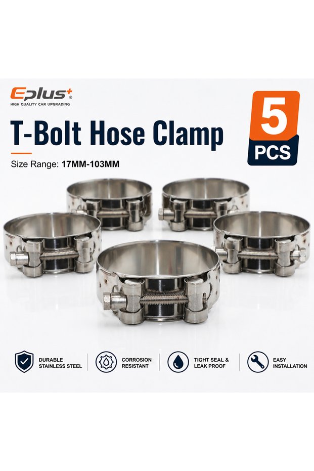 32MM-35MM-5PCS 5PCS Stainless Steel European Heavy Duty Hose Clamp Universal T-Bolt Clamp 17-103mm A