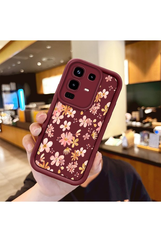 Infinix Note 50 Pro 4G-Compatible High-Quality Burgundy Case with a Scattered Yellow-Pink Floral Pattern