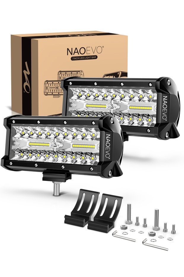 7inch Work Light NAOEVO 7 inch LED Light Bar 240W 24000LM 4x4 Offroad Spot Flood Combo Fog LED Water