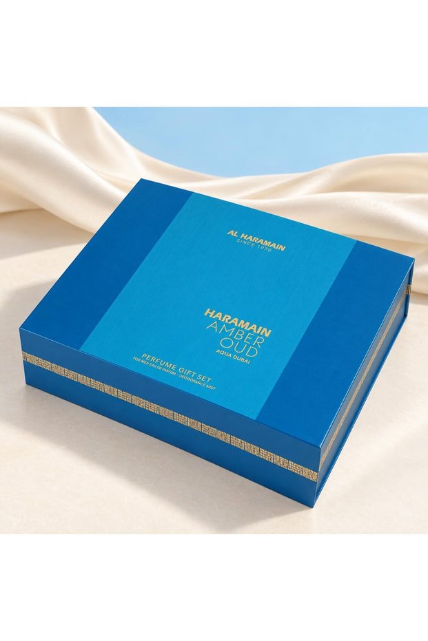 Amber Oud Aqua Dubai Edition Perfume Gift Set | 75ml EDP + 30ml EDP + 200ml Deodorant Body Spray | Long Lasting Arabic Fragrances, Luxury Unisex Gift