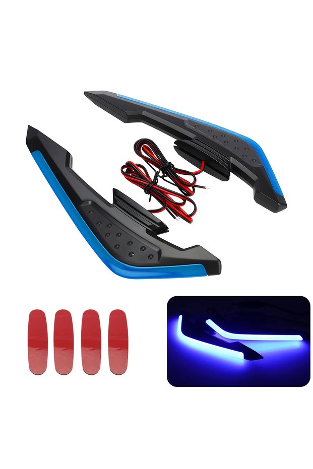 BLUE Motorcycle Front Side Spoiler Winglets With LED Light Universal Spoiler Lamps Modified Motorcyc