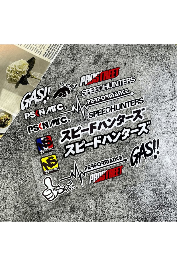 20X22CM WHITE Graffiti JDM Racing Sticker Set Waterproof Vinyl Decal Katakana Holographic Rainbow Bl