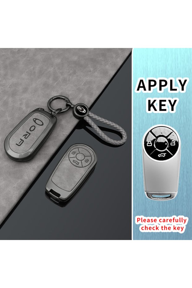 Grey-A 2-piece set Car Key Fob Case Cover Chain For GWM Ora 03 07 Good Funky Lightning Ballet Cat Ac