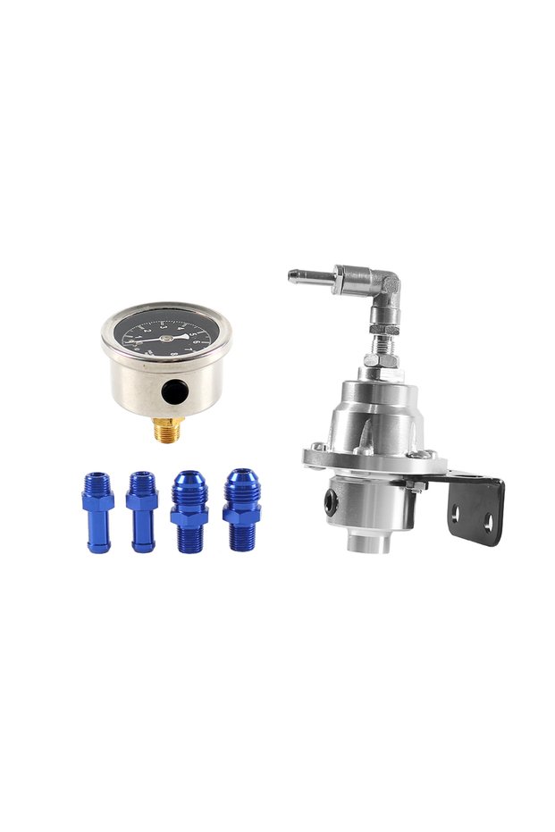 Silver Adjustable Fuel Pressure Regulator with Gauge Kit Aluminum Vehicle Refitting Fuel Supercharge