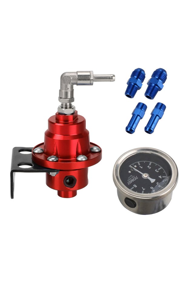 Red Universal Aluminum Vehicle Refitting fuel Supercharger Adjustable Fuel Pressure Regulator with G