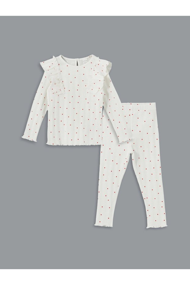 Lcw Kids Ecru Crew Neck Girls Pajamas Set