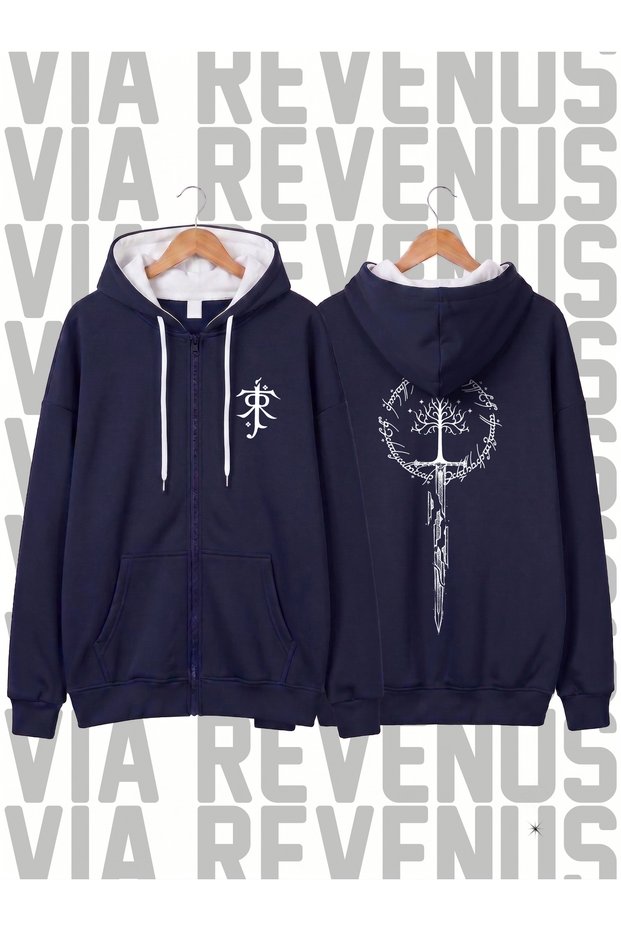 Lord of the Rings Unisex Front Zippered Hooded Cardigan with Front and Back Prints