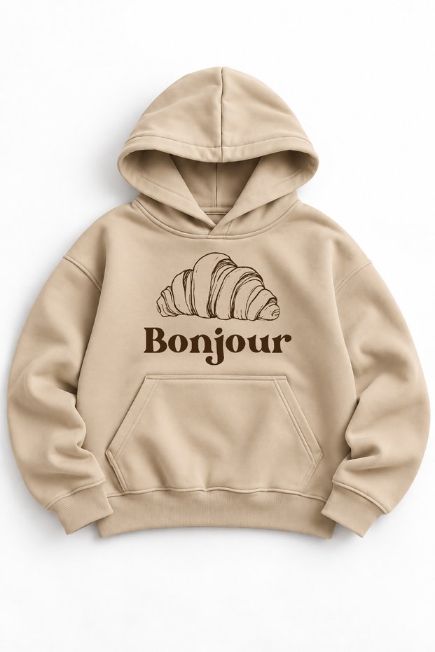 Children's Unisex Croissant-Printed Hooded Sweatshirt with Fleece-Lined Hood