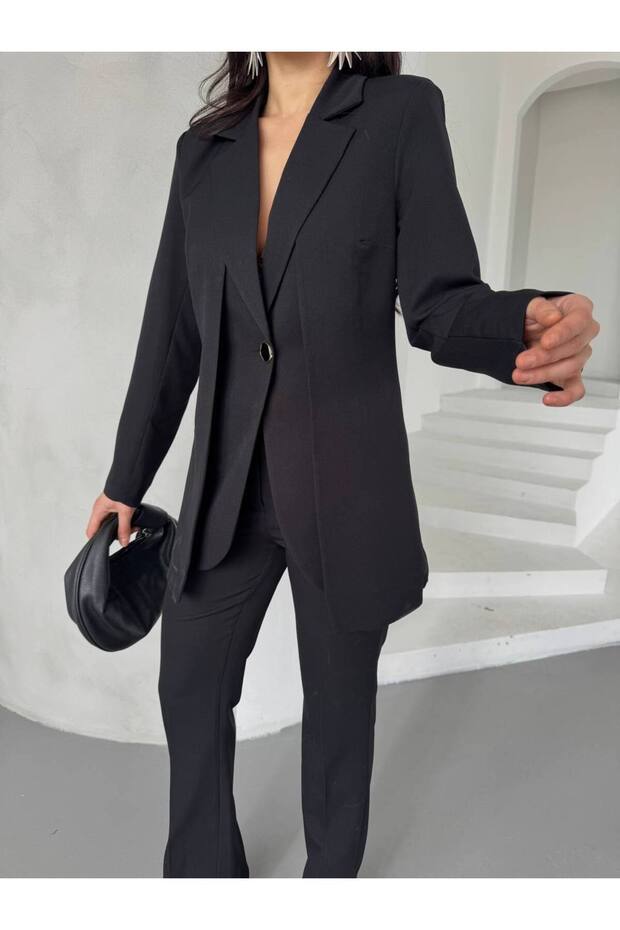 Women's Custom-Designed Jacket and Pants Set—Stylish Two-Piece Set with Shoulder Detail and Buckle Detail