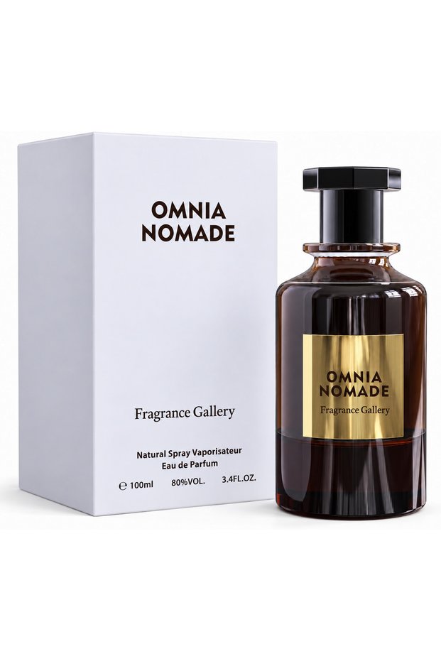 Scent Muse Omnia Nomade Eau de Parfum Natural Spray, 100 ml | Smoky Brown Glass Bottle, Gold-Tone Label, Glossy Black Cap, 3.4 fl. oz. Full-Size, Spray Application