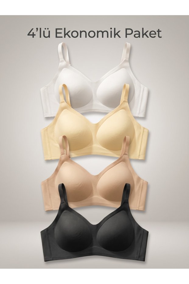 4-Piece Economic Set: Laser Cut, Stitch-Free, Adjustable Strap, Non-wired Women's Bra
