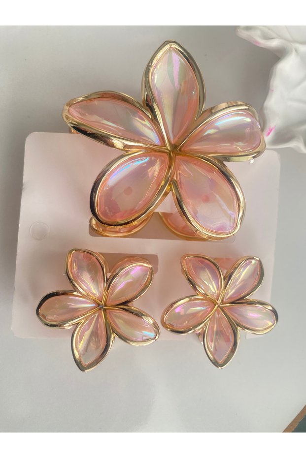 HAIR CLIP - 3-PIECE SET WITH PINK LOTUS FLOWERS (1 PIECE 8 CM, 2 PIECES 4 CM)