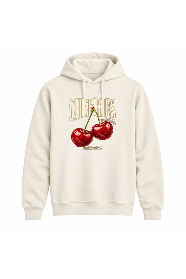 Cherries DTG-Printed Hooded Sweatshirt Unprinted With Pockets