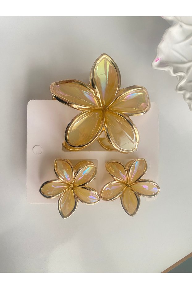 HAIR CLIP - 3-PIECE SET: LOTUS FLOWER-PRINTED HAIR CLIPS (1 PIECE 8 CM, 2 PIECES 4 CM)