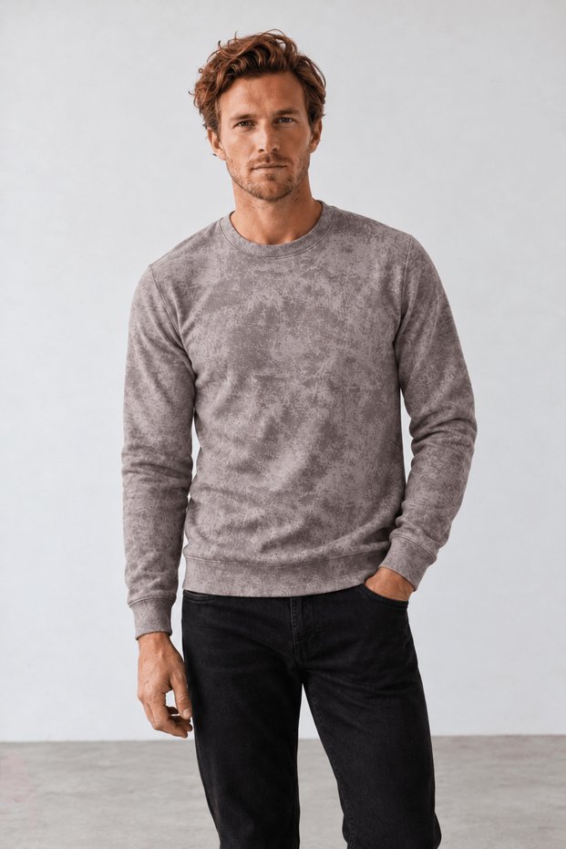New season hukli men's regular fit crew neck patterned sweatshirt.