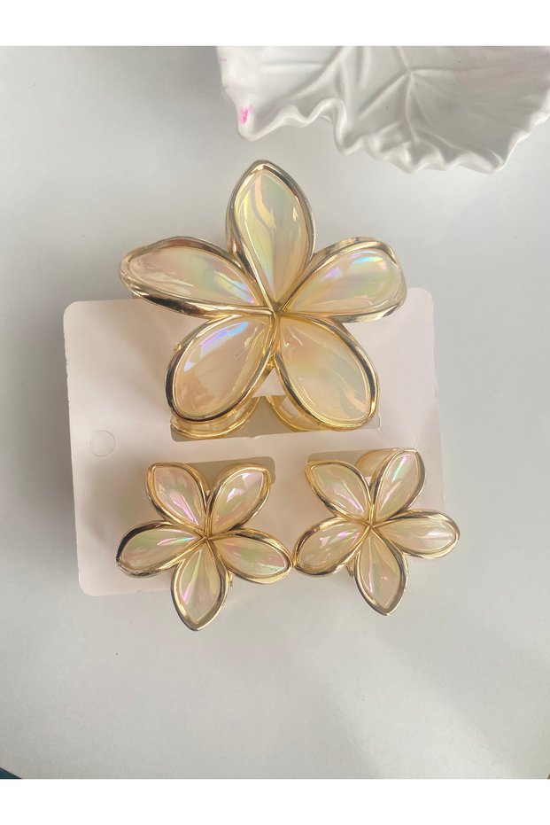 HAIR CLIP - 3-PIECE SET, ECRU LOTUS FLOWER HAIR CLIP (1 PIECE 8 CM, 2 PIECES 4 CM)