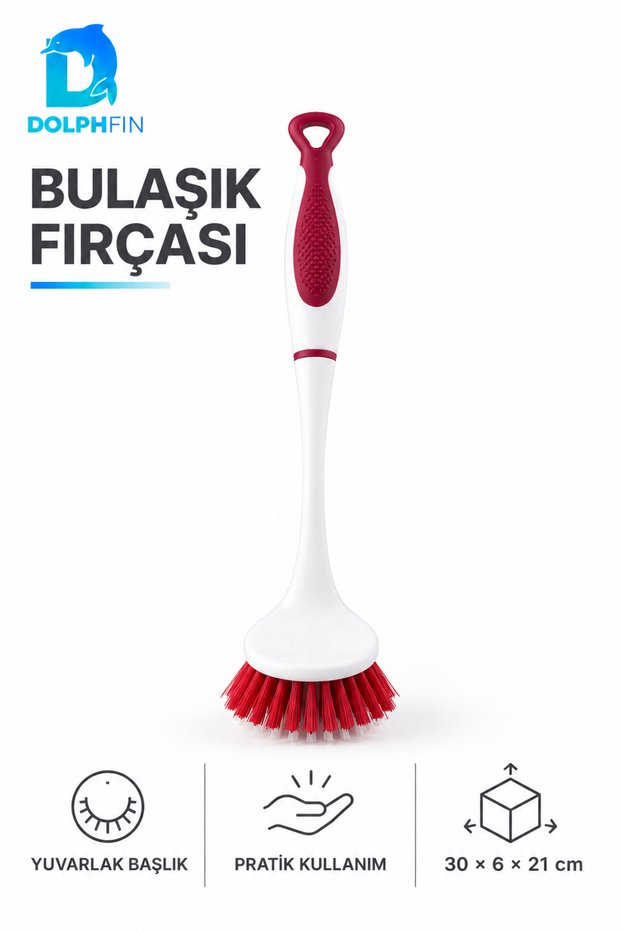 Two-Tone Round Dish Brush with Long Strappy Handle—Kitchen Cleaning Brush