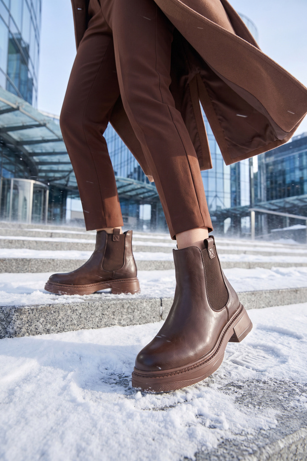 Women's Chelsea Boots 418111 Coffee-Leather