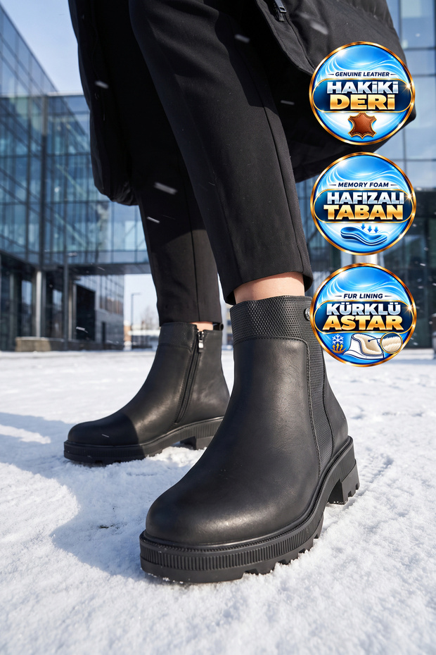 Women's Genuine Leather Boots Z1154 Black