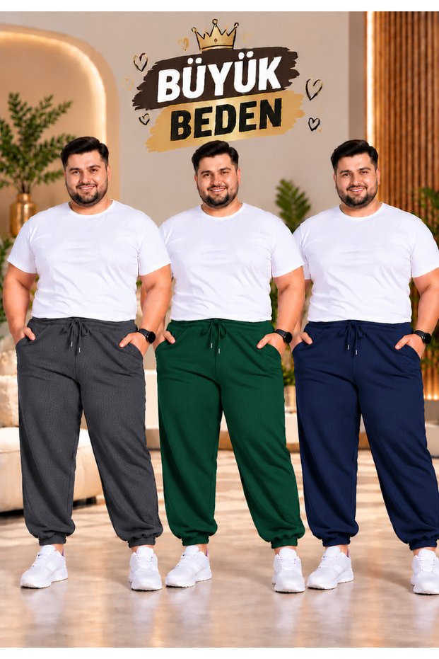 VALUE 3-PACK MEN'S LARGE SIZE ELASTICATED HEM SWEATPANTS