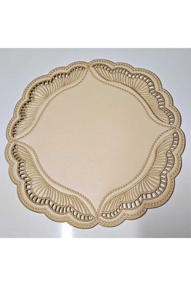 Placemat, American-Style Placemat, Double-Layer Leather/Clam-Shaped, Set of 2, Cream/Gold