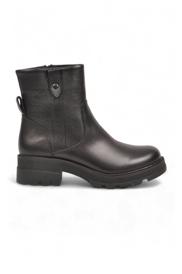 Women's Black Genuine Leather Zip-Up Boots with Fleece-Lined Insulation 212581-1