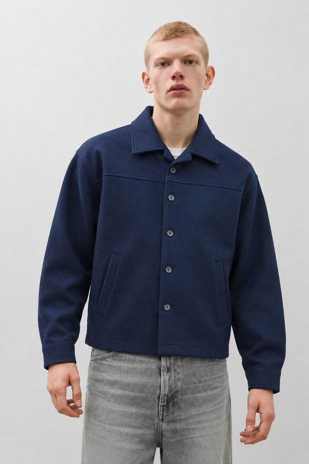 Men's Wool-Look Short Casual Jacket with Pockets and Buttons