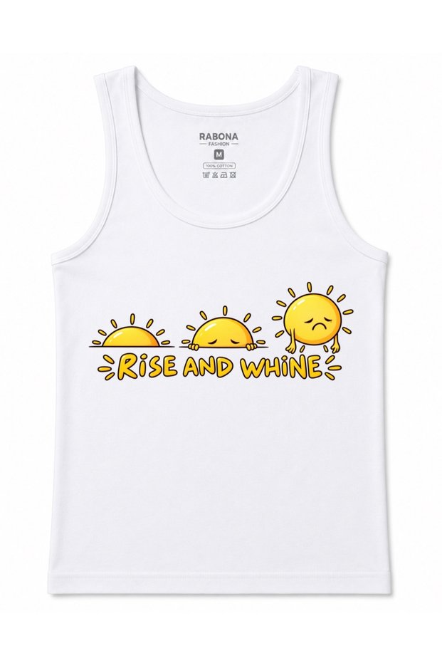 Rise and Whine – Fun Tank Top with a Three-Step "Unhappy Sun" Cartoon Design