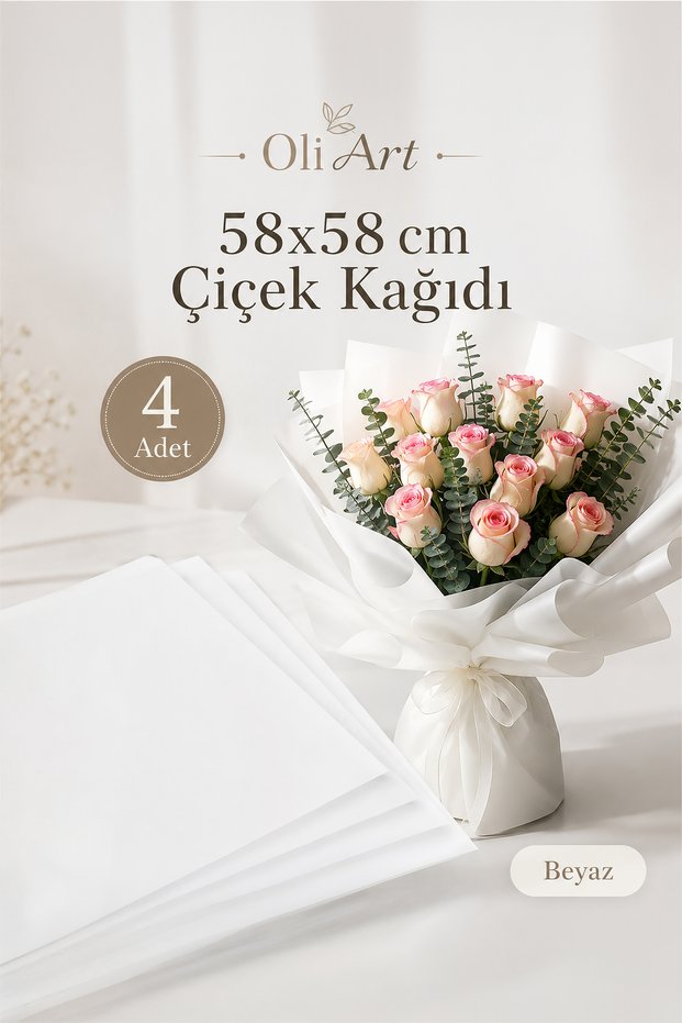 Flower Wrap, Plain White, 4-Pack, Bouquet Wrapping Paper, Waterproof Flower Wrap