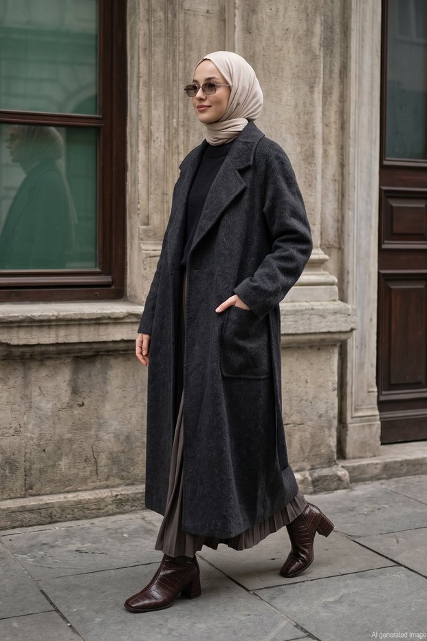 Wool Belted Coat 570088 Anthracite