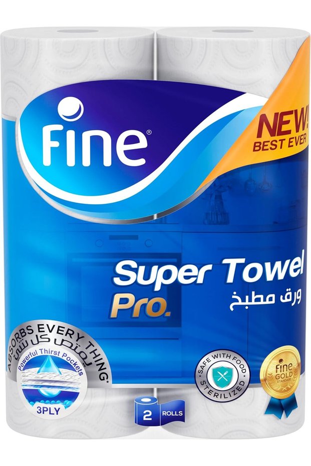 Super Towel Pro New & Improved Sterilized & Half Perforated Kitchen Paper Towel 3ply 2 Rolls