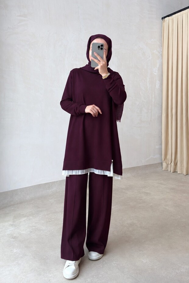 Mercerized Set with Tulle Detail - Plum