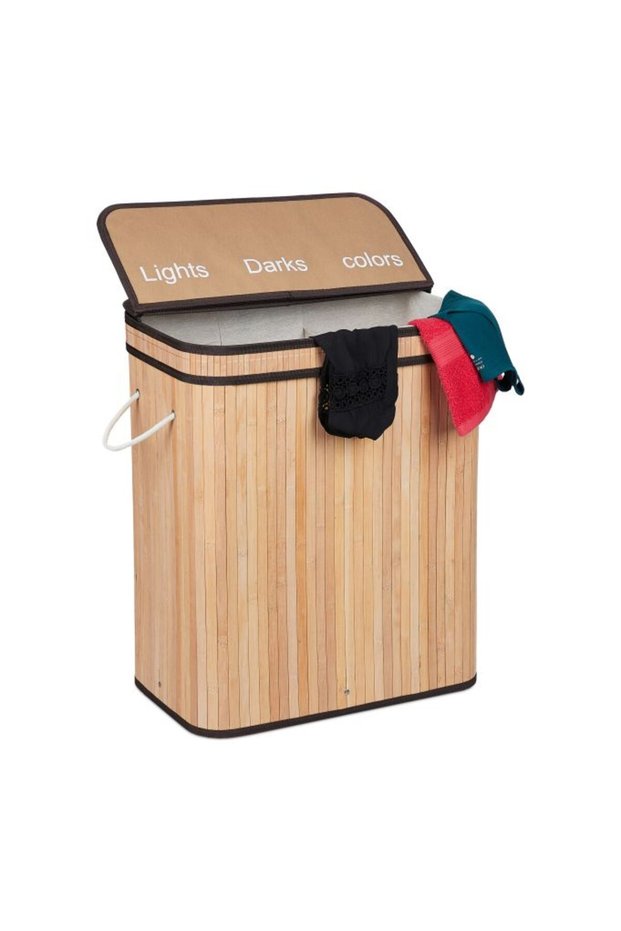 Bamboo Laundry Basket, 3 Compartments