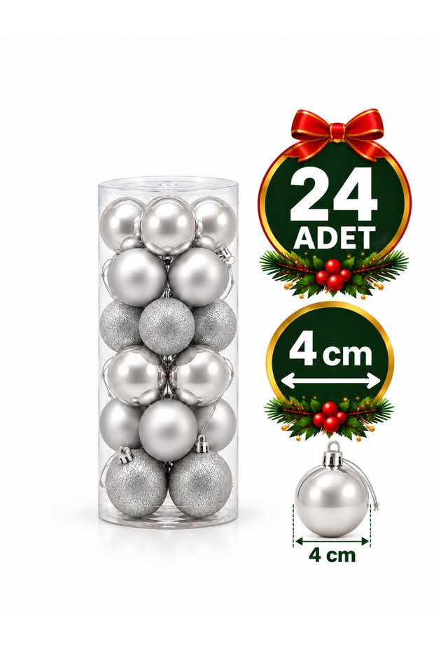 Christmas Tree Ornaments, Set of 24, 4 cm Christmas Balls, Christmas Decorations, New Year's Tree Balls