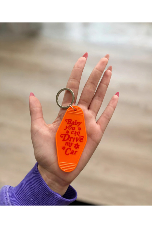 "Baby, You Can Drive My Car" Orange Retro-Style Keychain - Vintage Keychain