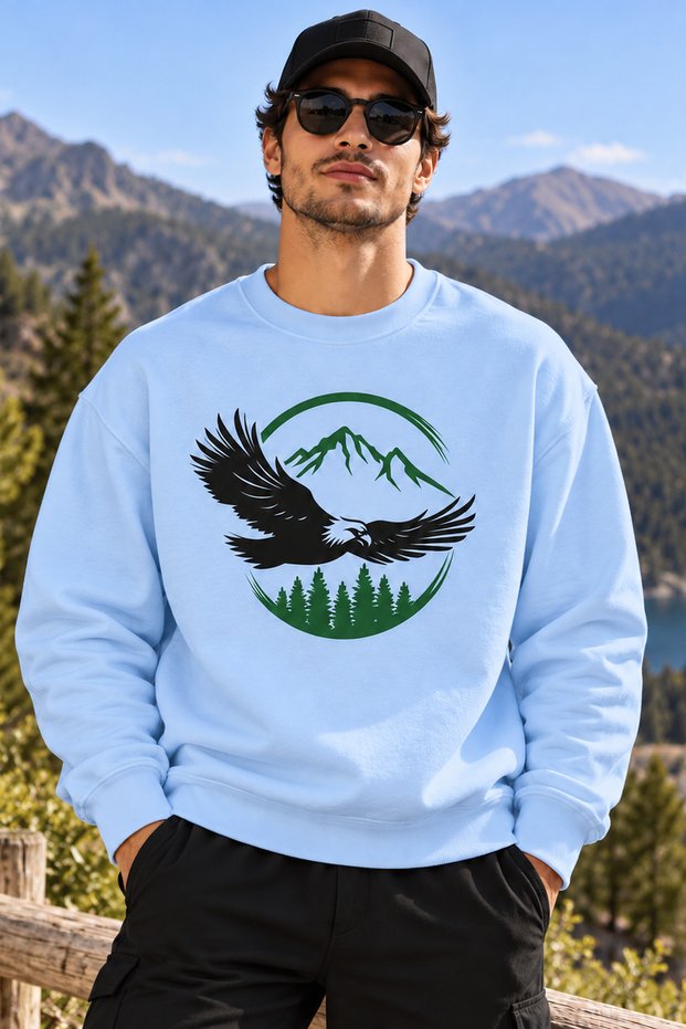 Kartal Mountain and Forest Print Unisex Oversized Sweatshirt – Crew Neck Relaxed-Fit Casual Sweatshirt