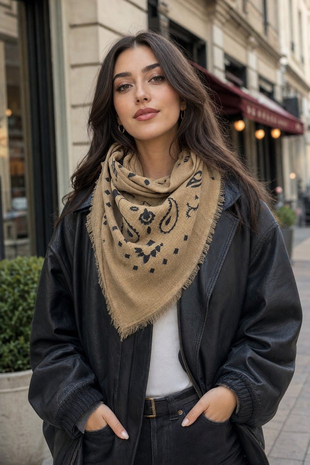 وشاح كتف مزين بشراشيب بنمط عرقي مقاس 100x100 سم