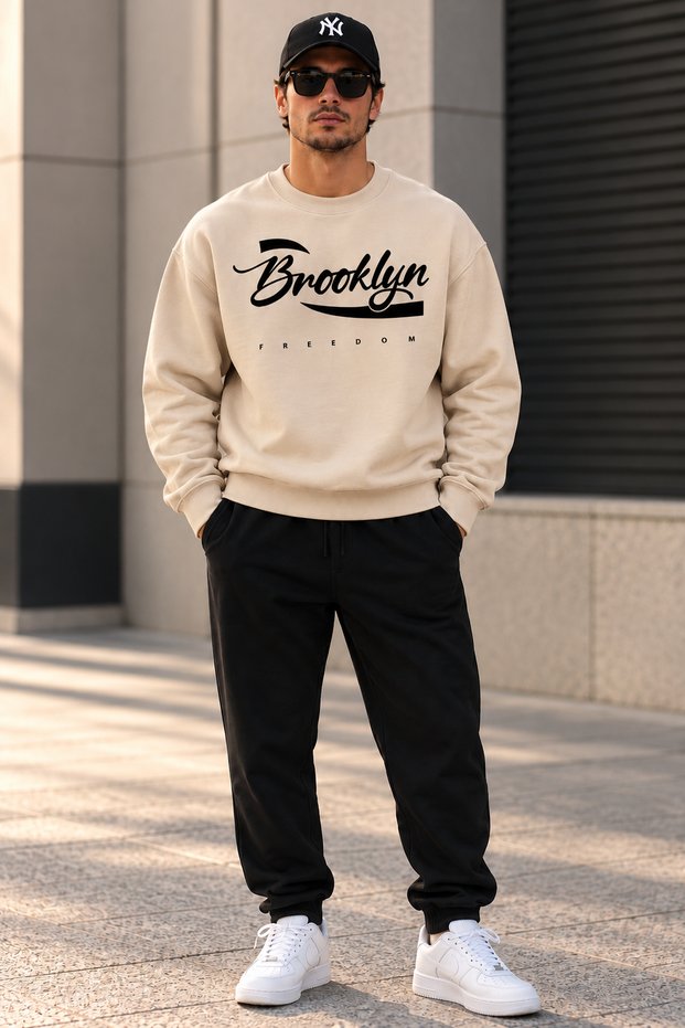 Brooklyn Freedom Printed Unisex Oversized Sweatshirt – Crew Neck Relaxed-Fit Casual Sweatshirt
