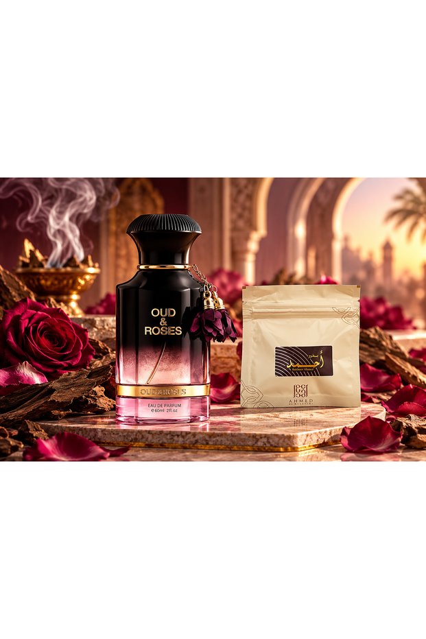 Oud & Roses Eau de Parfum 60ml with Bakhoor Ahmed 1-Piece Sample