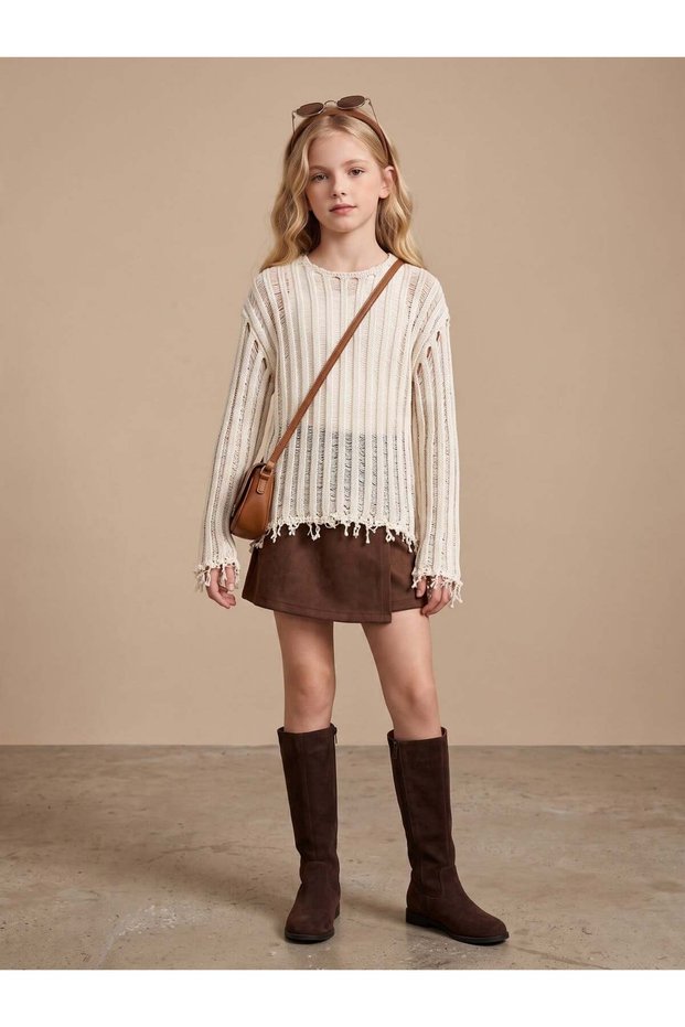 Girls' Knit Blouse with Slit Detail