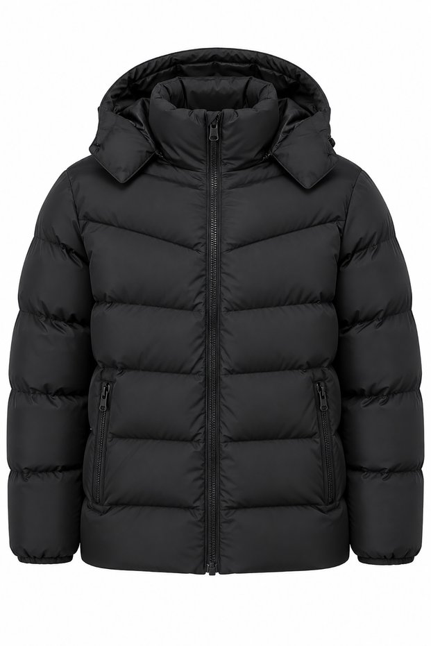 Men's Black Detachable Hooded Puffer Jacket