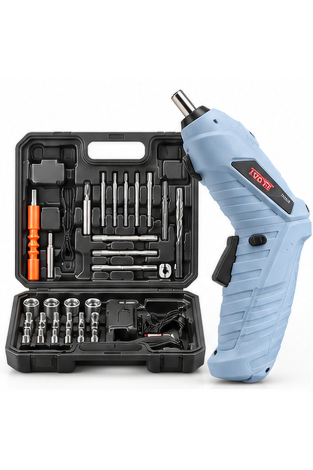 TUOYE TOOLS 47PCS Cordless Electric Screwdriver Set, 3.6V Rechargeable Screwdriver, 1300mAh Battery, 200RPM, Adjustable Handle, LED Light, for Home Repair and DIY