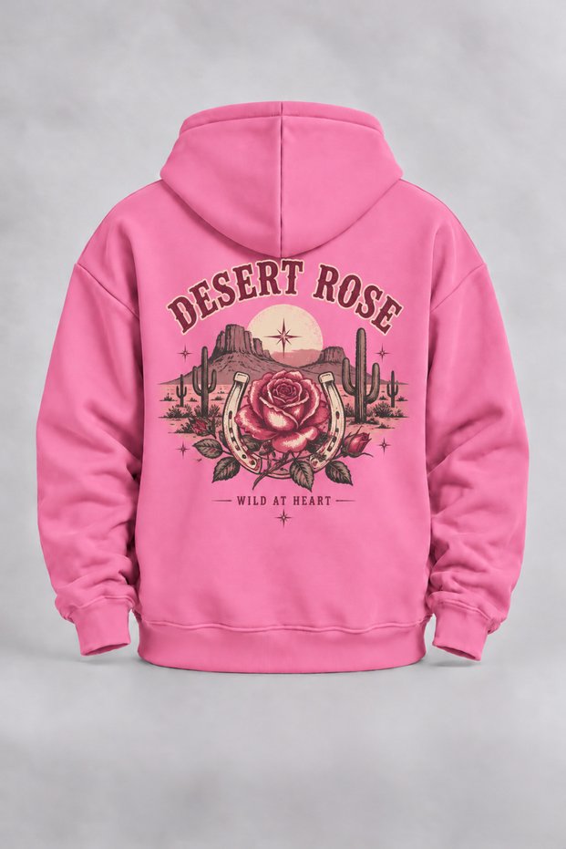 Unisex Desert Rose Pink Hooded Front Zippered Cardigan with Front and Back Prints, 3-Ply