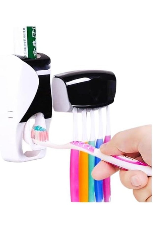 Automatic Toothbrush Dispenser, Wall Mount Toothpaste Squeezer and Toothbrush Holder Set for Kids Fa