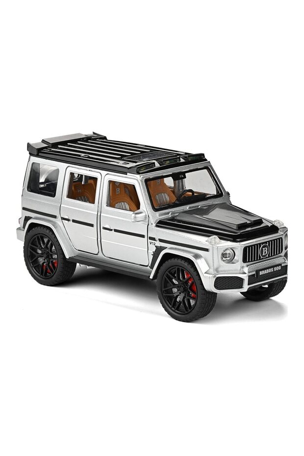 Brabus G Pull-Back Model Car Jeep with Opening Doors, Die-Cast Metal, Sound and Lights, 1:24 Scale, Gray and Black