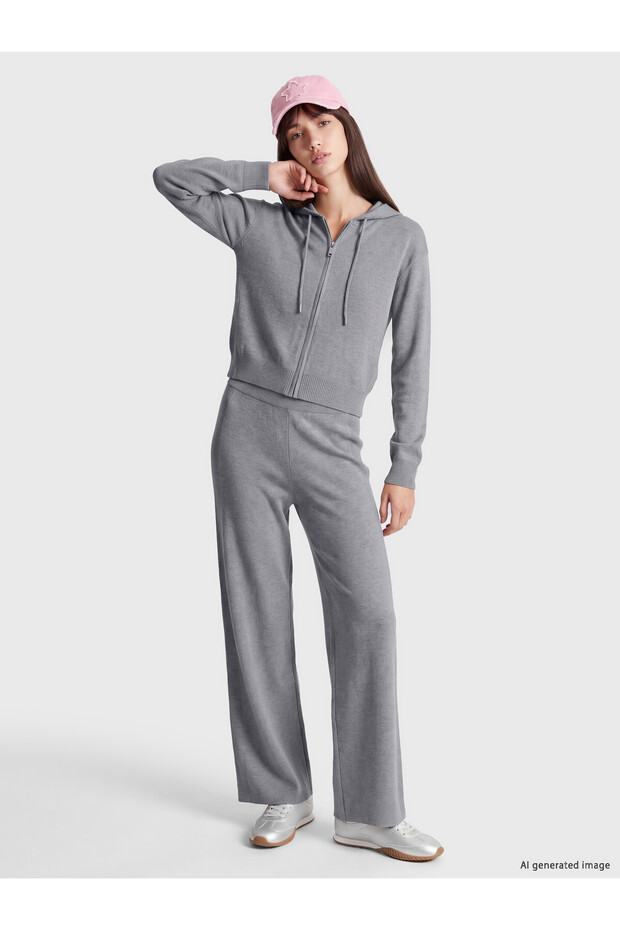 Peak New Season Gray Women's Knit Pants with Elastic Waistband